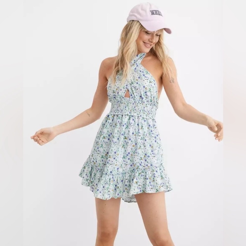 Aerie Floral Mini Dress - Blue and White